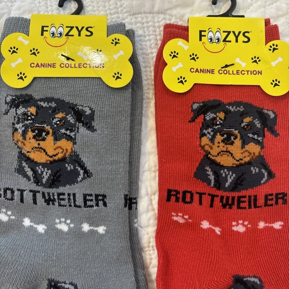Foozy's Canine Collection Rottweiler Socks SZ 9-11 Gray Red Lot of 2‎ PolyBlend
